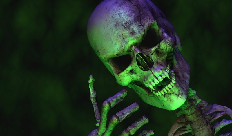 skeleton with glowing green light