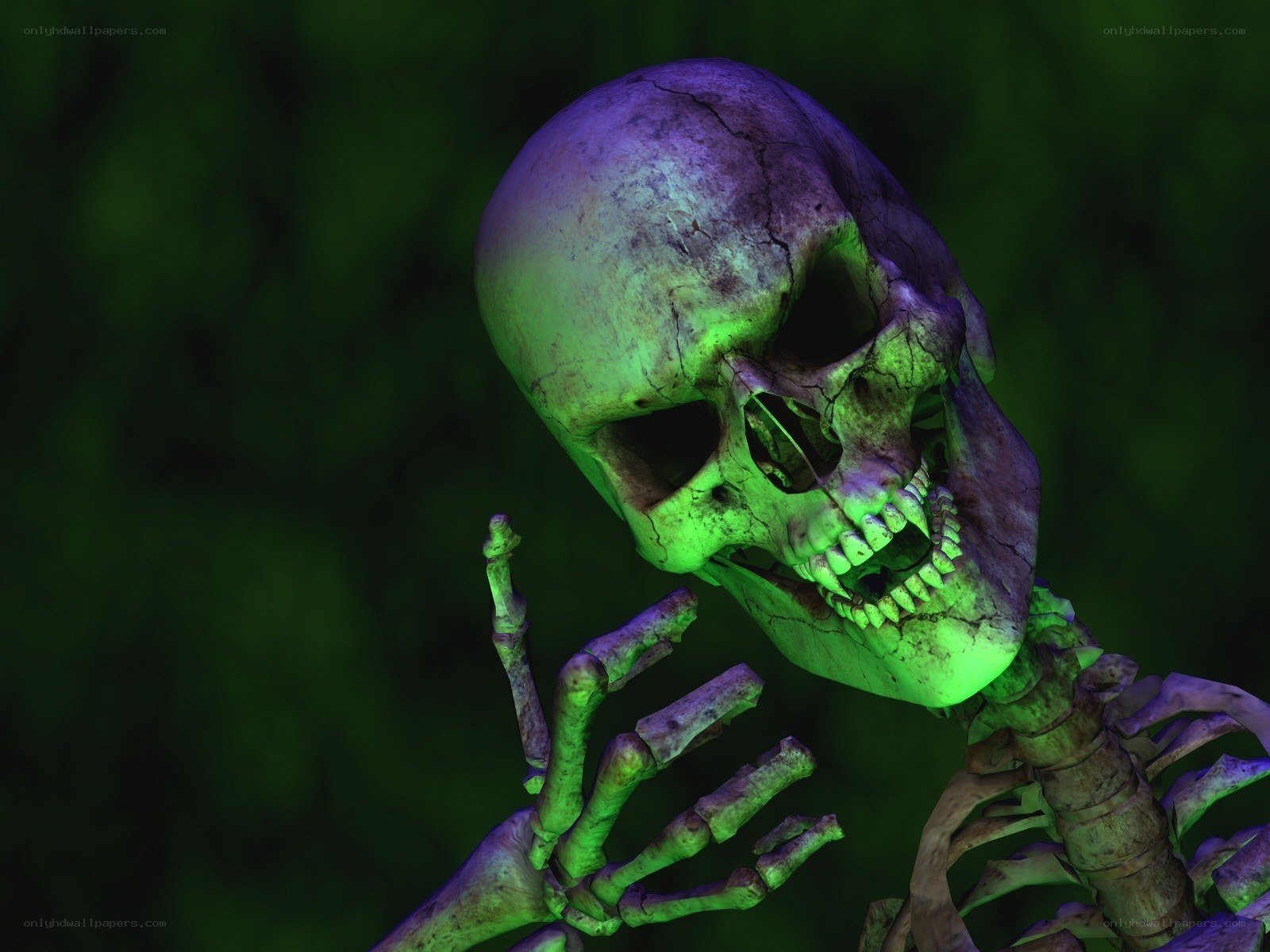 skeleton with glowing green light