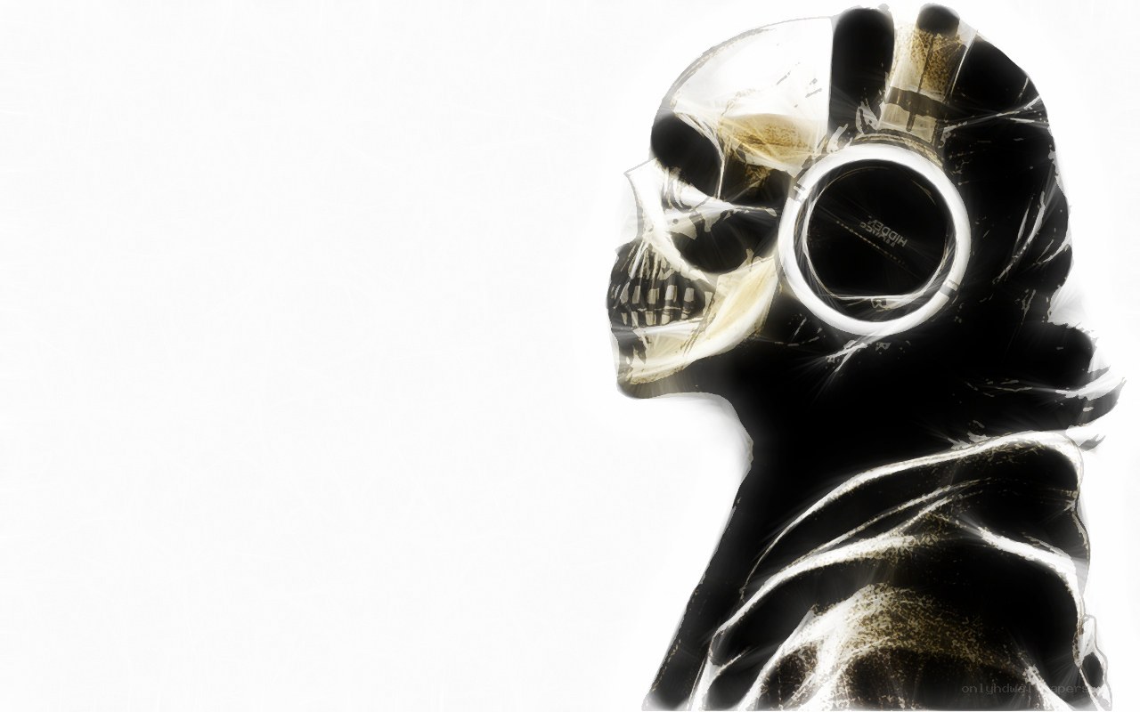 skeleton with headphones
