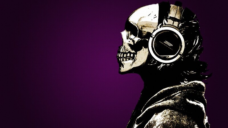 skeleton with headphones profile