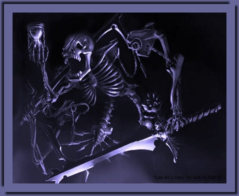 skeleton with hourglass and sword