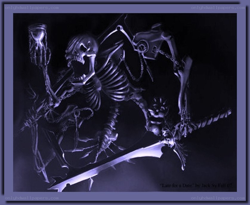 skeleton with hourglass and sword