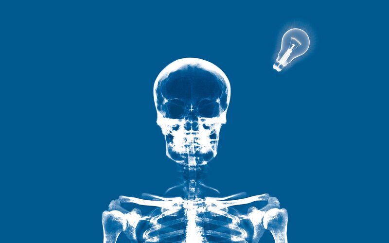 skeleton with light bulb