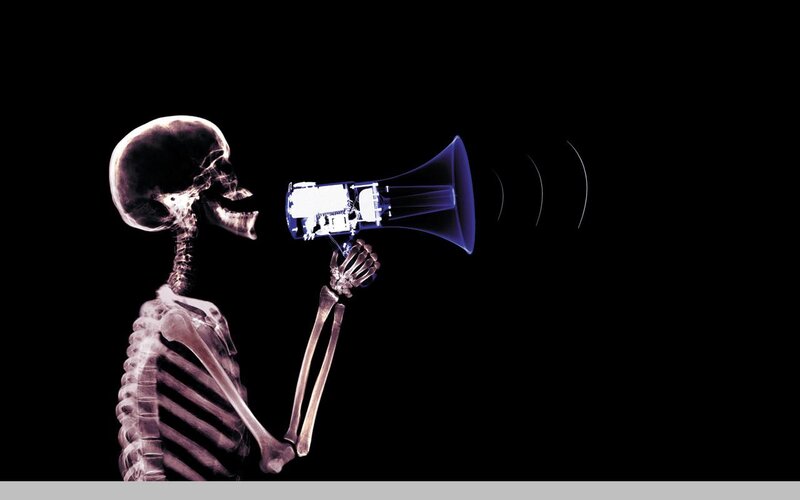 skeleton with megaphone