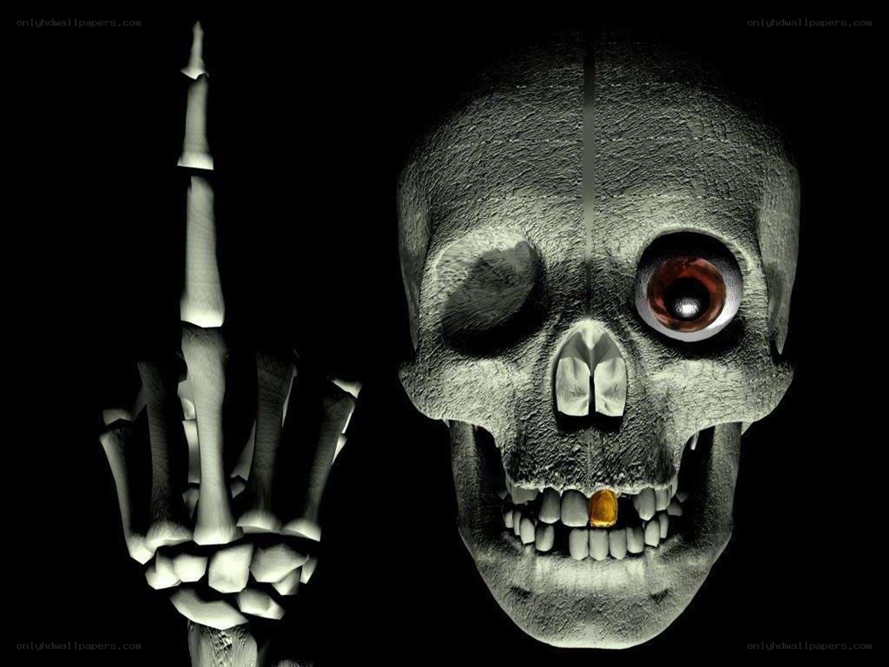 skeleton with middle finger