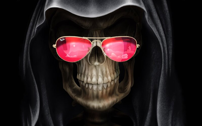 skeleton with red sunglasses
