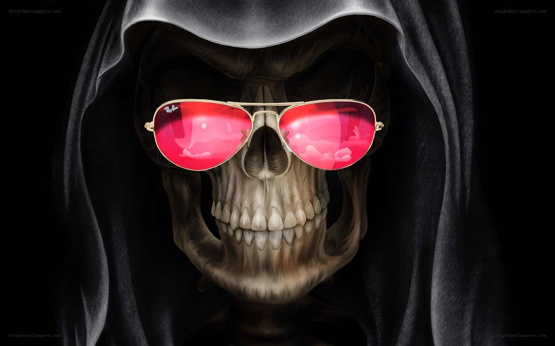 skeleton with red sunglasses