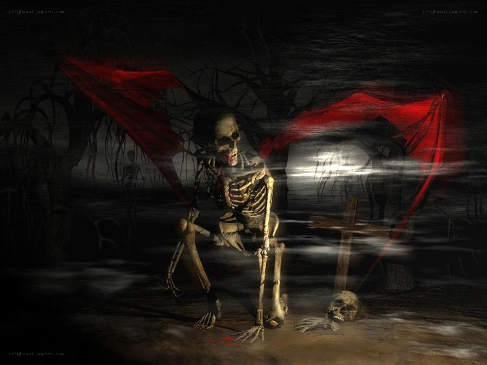 skeleton with red wings
