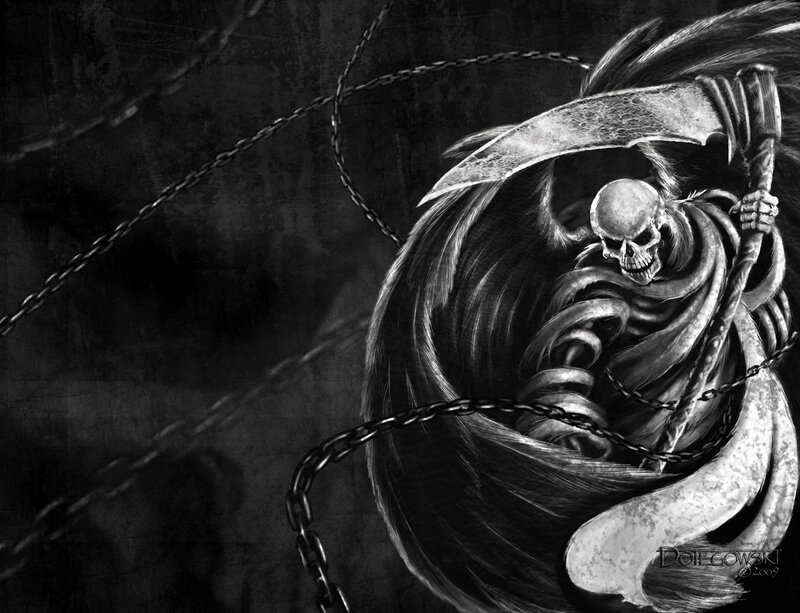 Skeleton with Scythe — Black, Dark