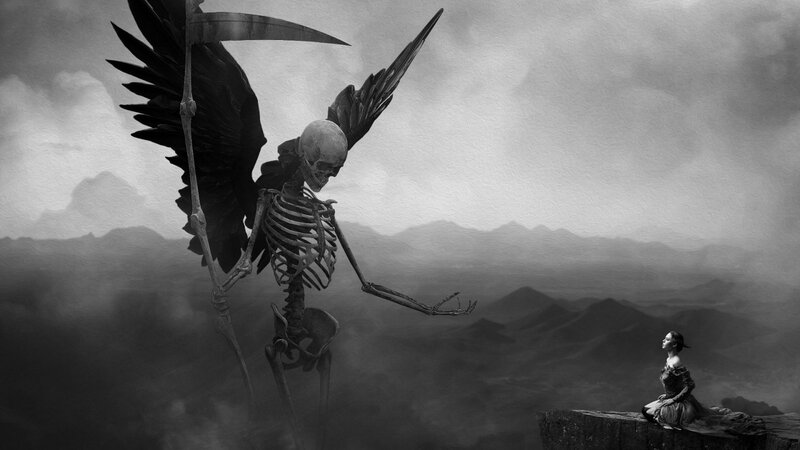 Skeleton with Scythe — Black, Dramatic, Digital Art, Woman