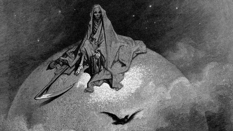 Skeleton with Scythe — Black, Dramatic, Night, Illustration