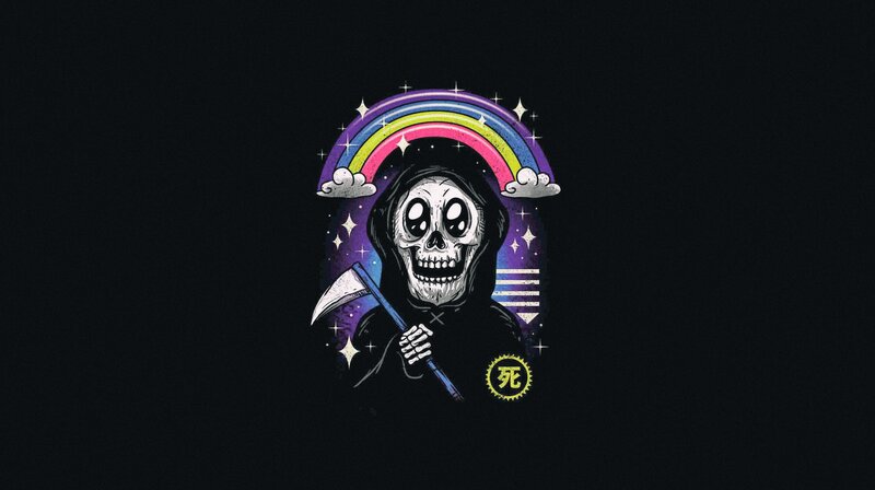 Skeleton with Scythe — Black, Playful