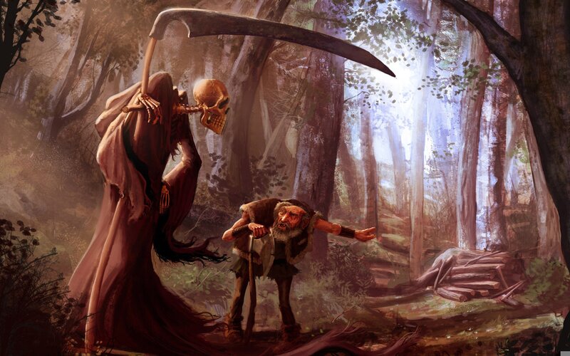 Skeleton with Scythe — Brown, Dramatic