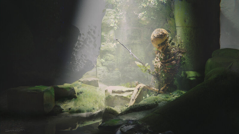 Skeleton with Spear in Cave