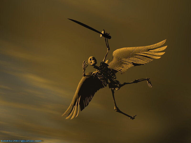 skeleton with sword flying