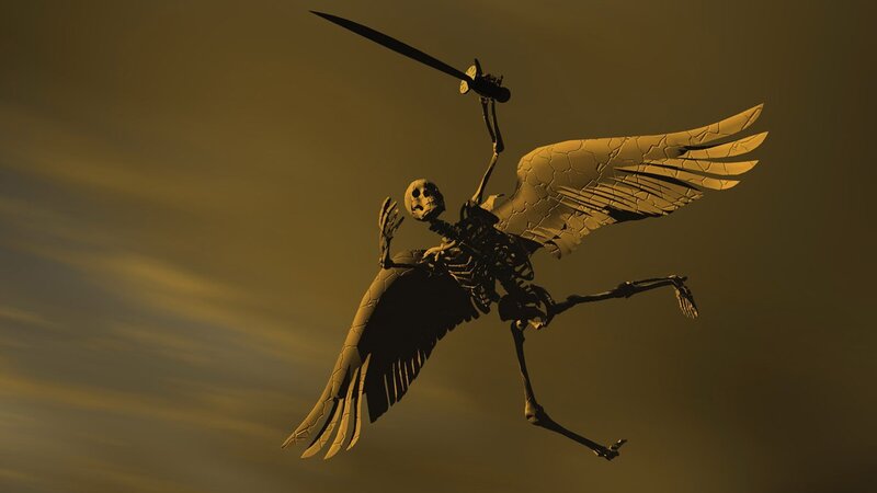 skeleton with sword flying