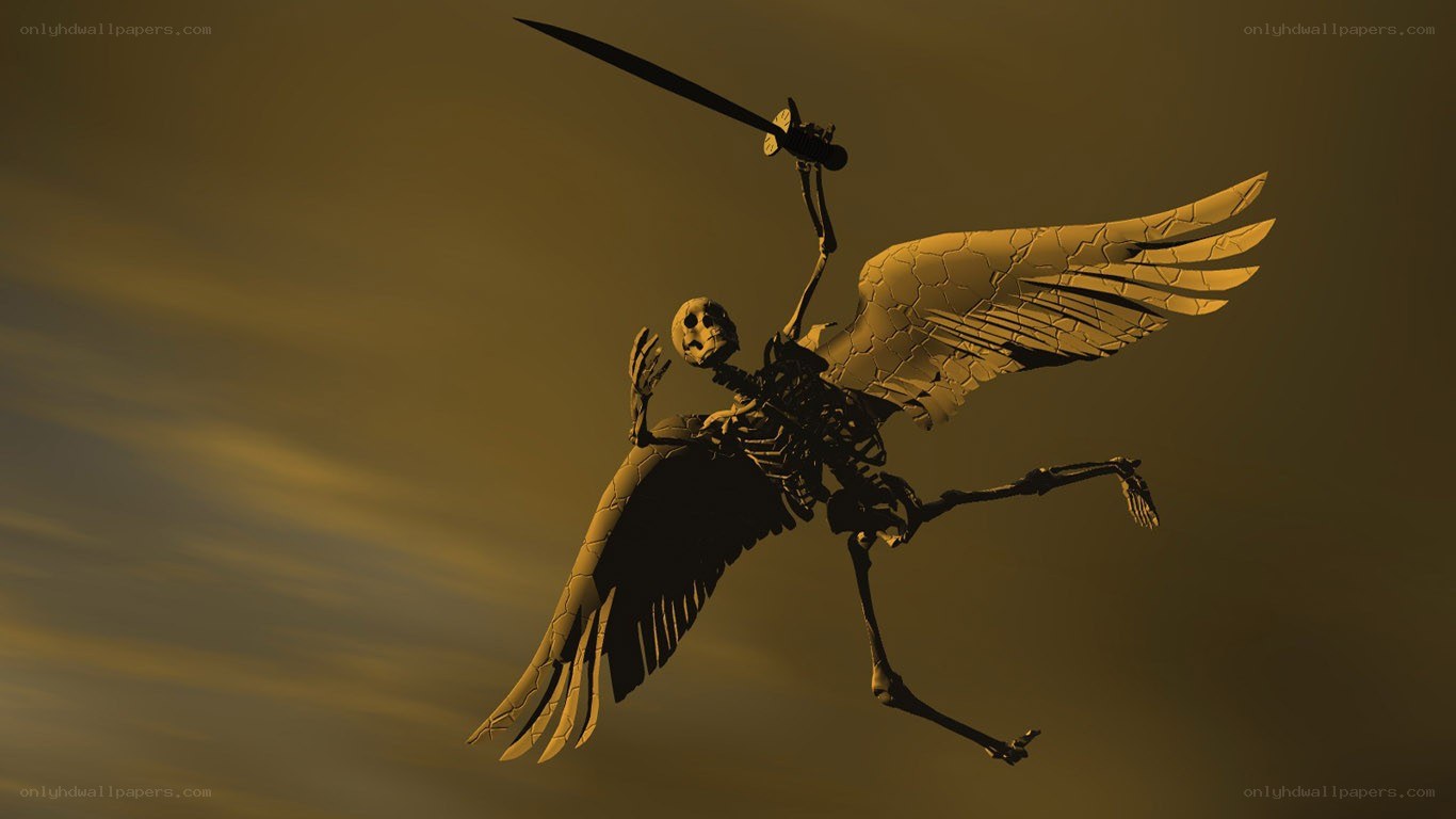 skeleton with sword flying