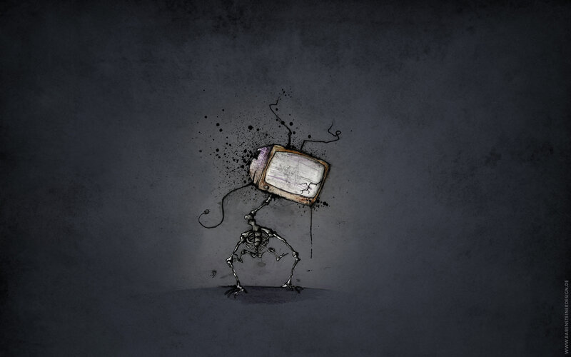 skeleton with TV head