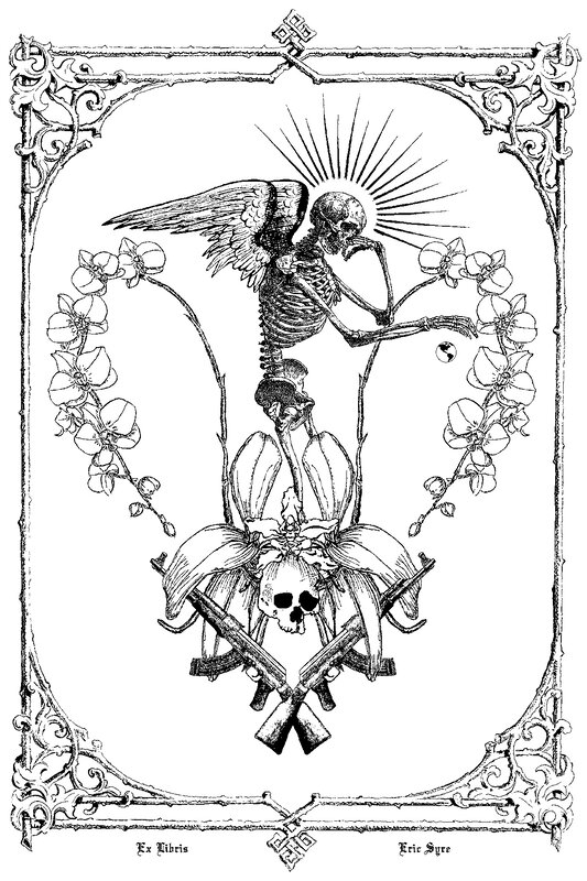 skeleton with wings and flowers