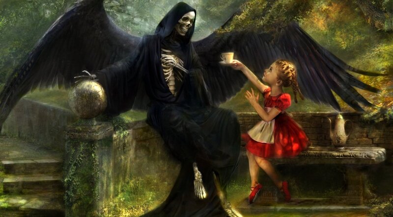 Skeleton with Wings and Girl — Black