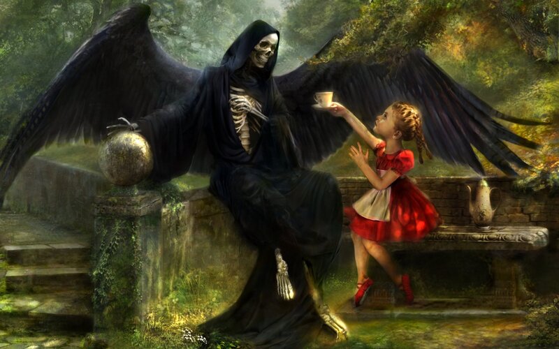 Skeleton with Wings and Girl