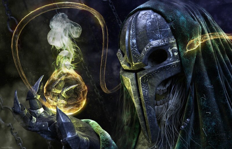 Skeleton Wizard Holding Orb — Black