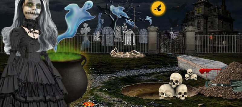 Skeleton Woman in Graveyard