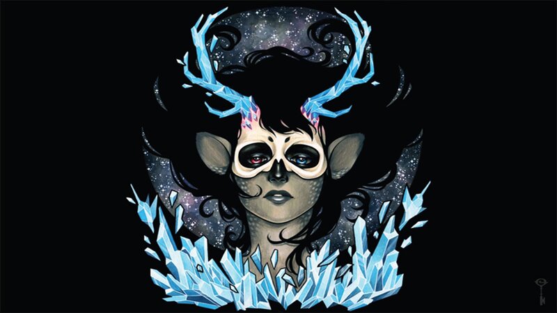 skeleton woman with crystal antlers