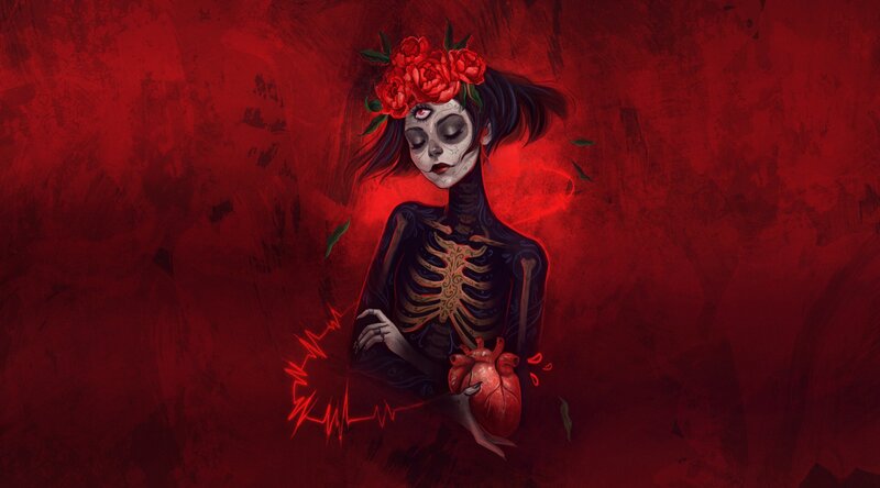 Skeleton Woman with Heart