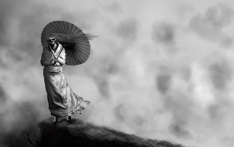 Skeleton Woman with Umbrella