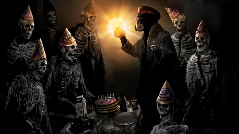 Skeletons at Birthday Party — Black, Dark