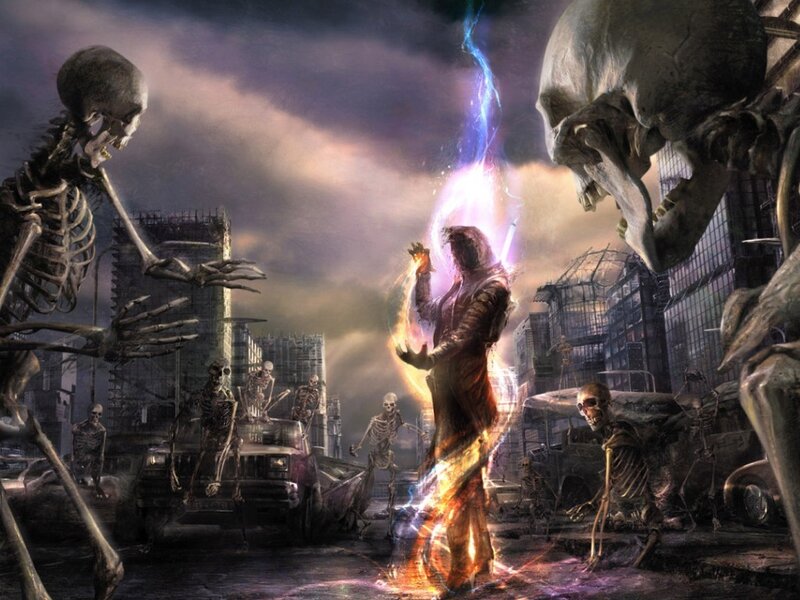 skeletons attack a mage