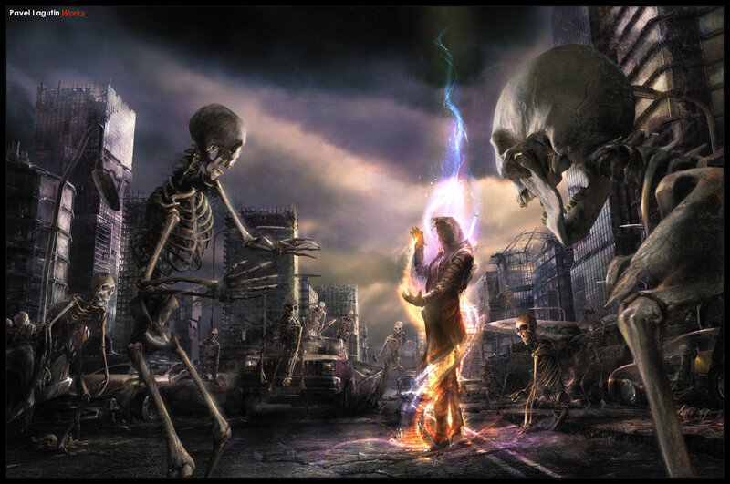 Skeletons Attacking Mage — Black
