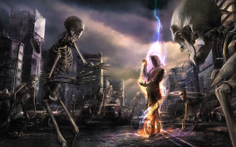 Skeletons Attacking Wizard