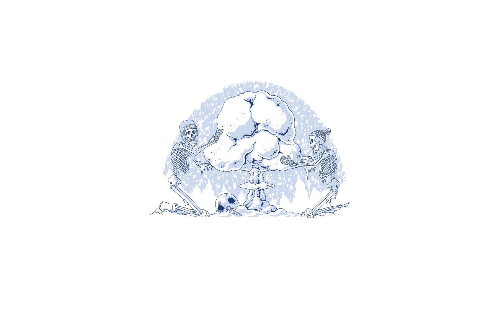 skeletons building snowman