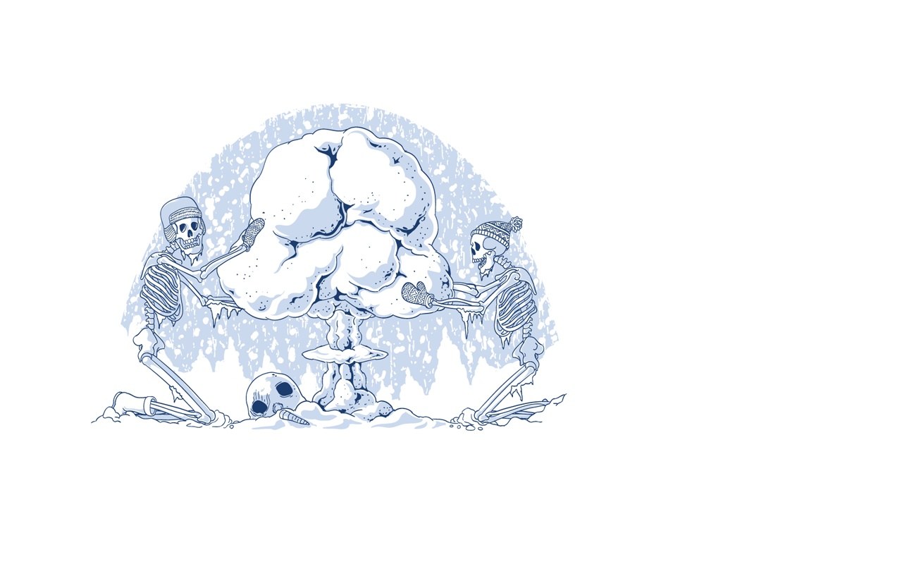 skeletons building snowman