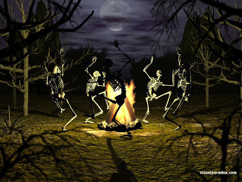 Skeletons Dancing Around Fire — Black