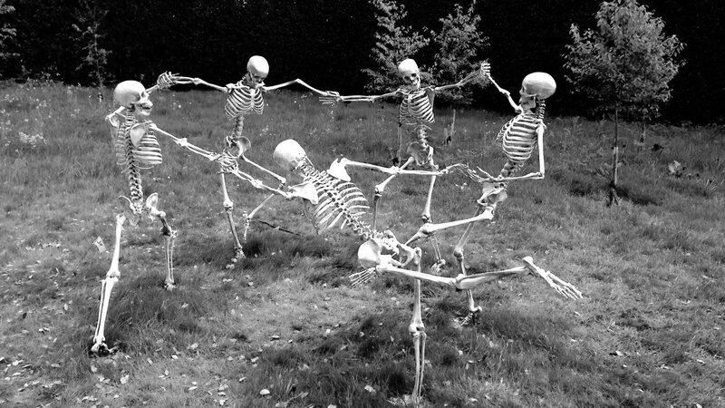 Skeletons Dancing in Field — Black