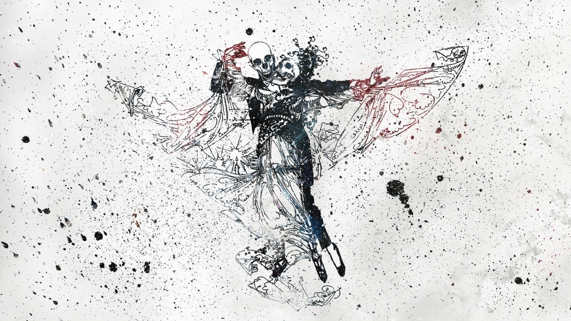 skeletons dancing in splatter art
