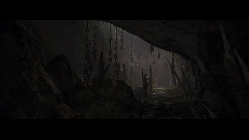 Skeletons Hanging in Cave
