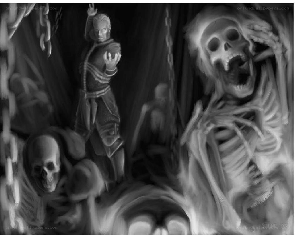 skeletons in a dark chamber