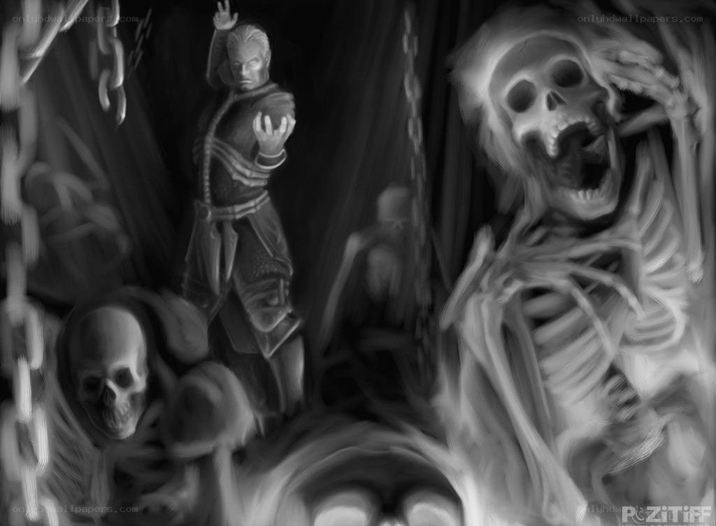 skeletons in a dark dungeon