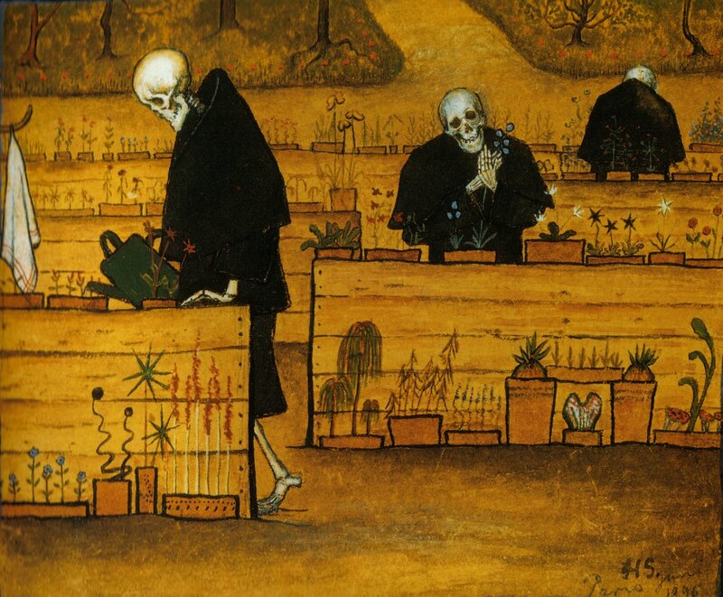 skeletons in a garden