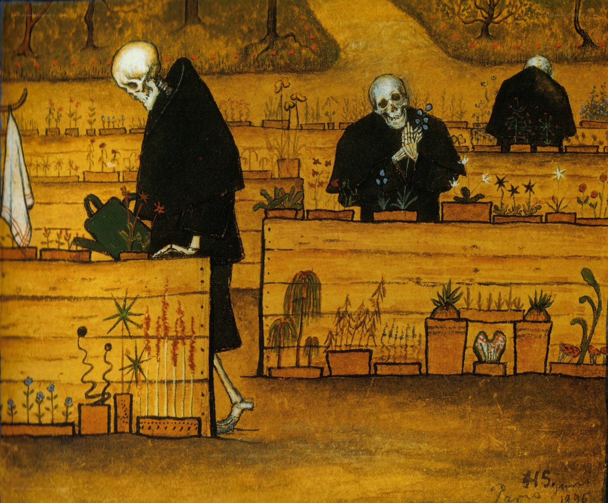 skeletons in a garden