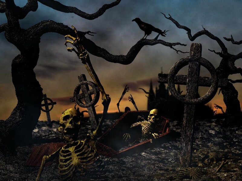 skeletons in a graveyard
