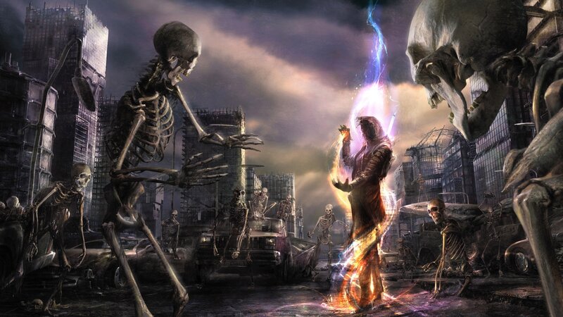 skeletons in a post-apocalyptic city