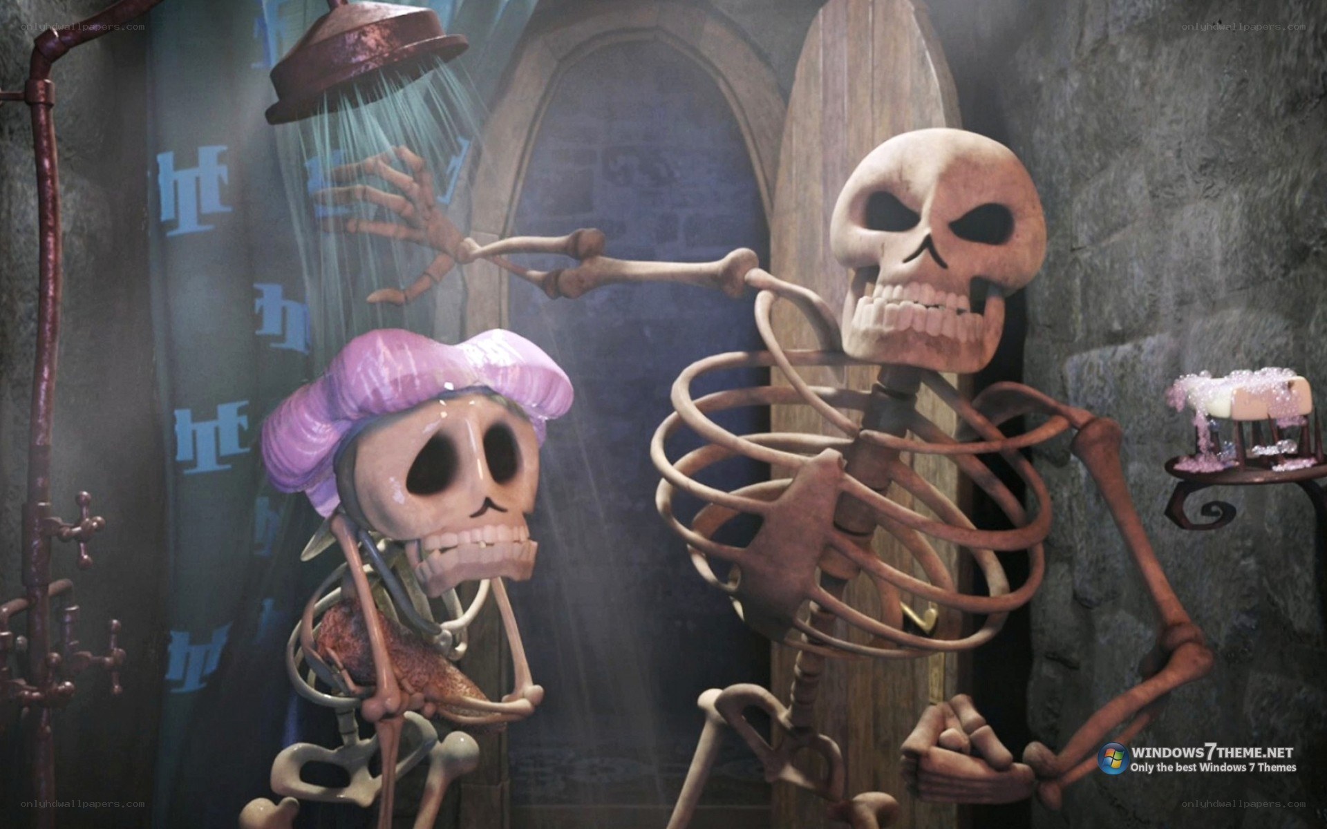 skeletons in a shower