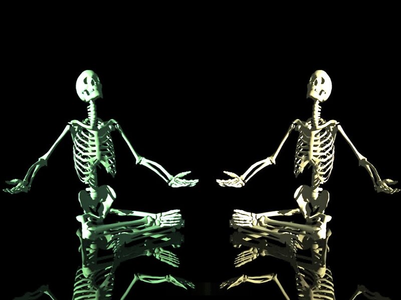 skeletons in meditation pose