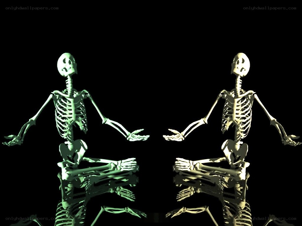 skeletons in meditation pose
