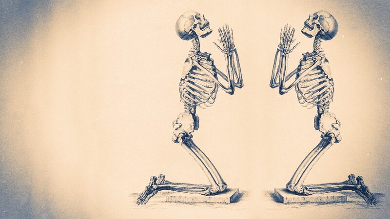 skeletons in prayer